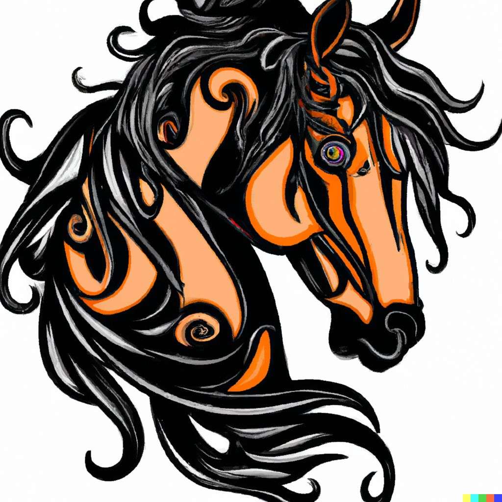 a horse, detailed color retro tattoo design